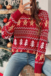 KNIT CHRISTMAS PRINT ROUND NECK LOOSE FIT SWEATER