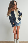 COLOR BLOCK MOCK TURTLENECK SWEATER