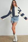 COLOR BLOCK MOCK TURTLENECK SWEATER