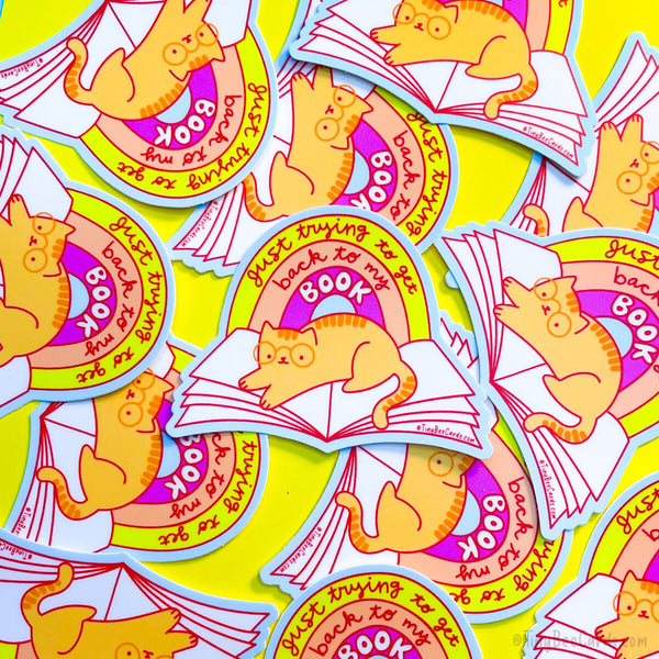READING CAT "JUST TRYING TO GET BACK TO MY BOOK" VINYL STICKER