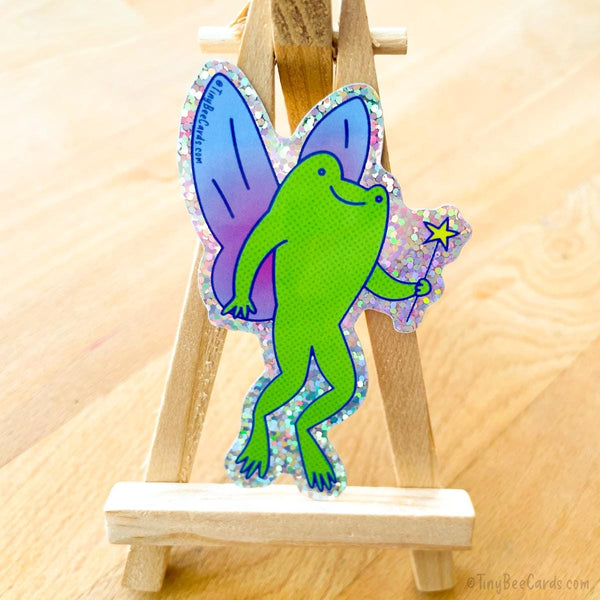 FAIRY FROG GLITTER WHIMSICAL VINYL STICKER