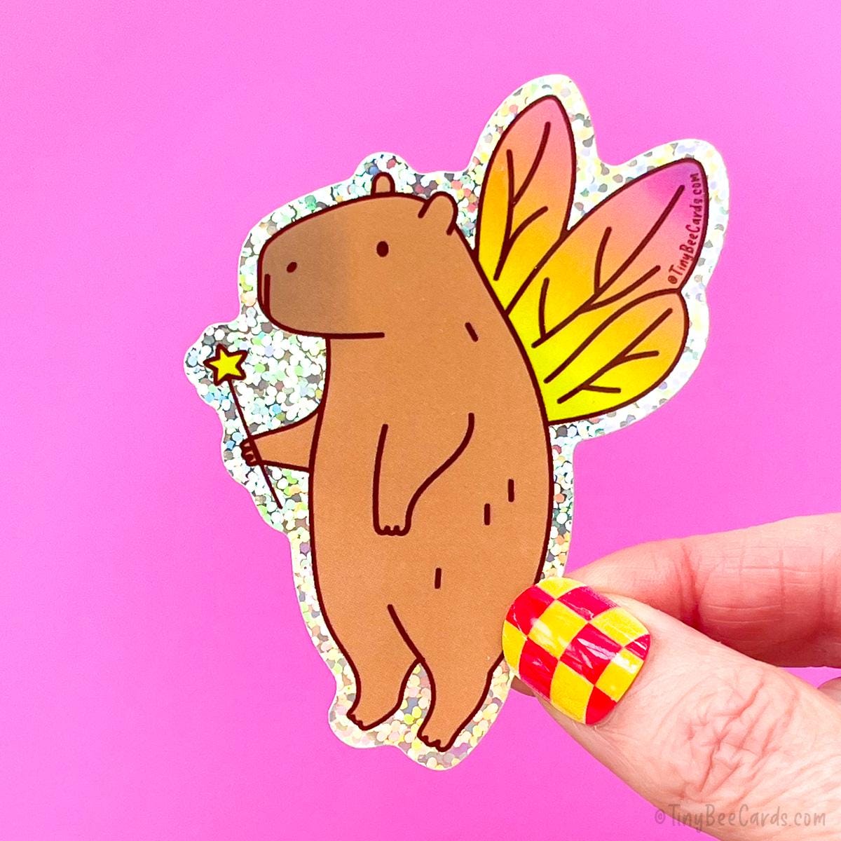 FAIRY CAPYBARA GLITTER WHIMSICAL VINYL STICKER
