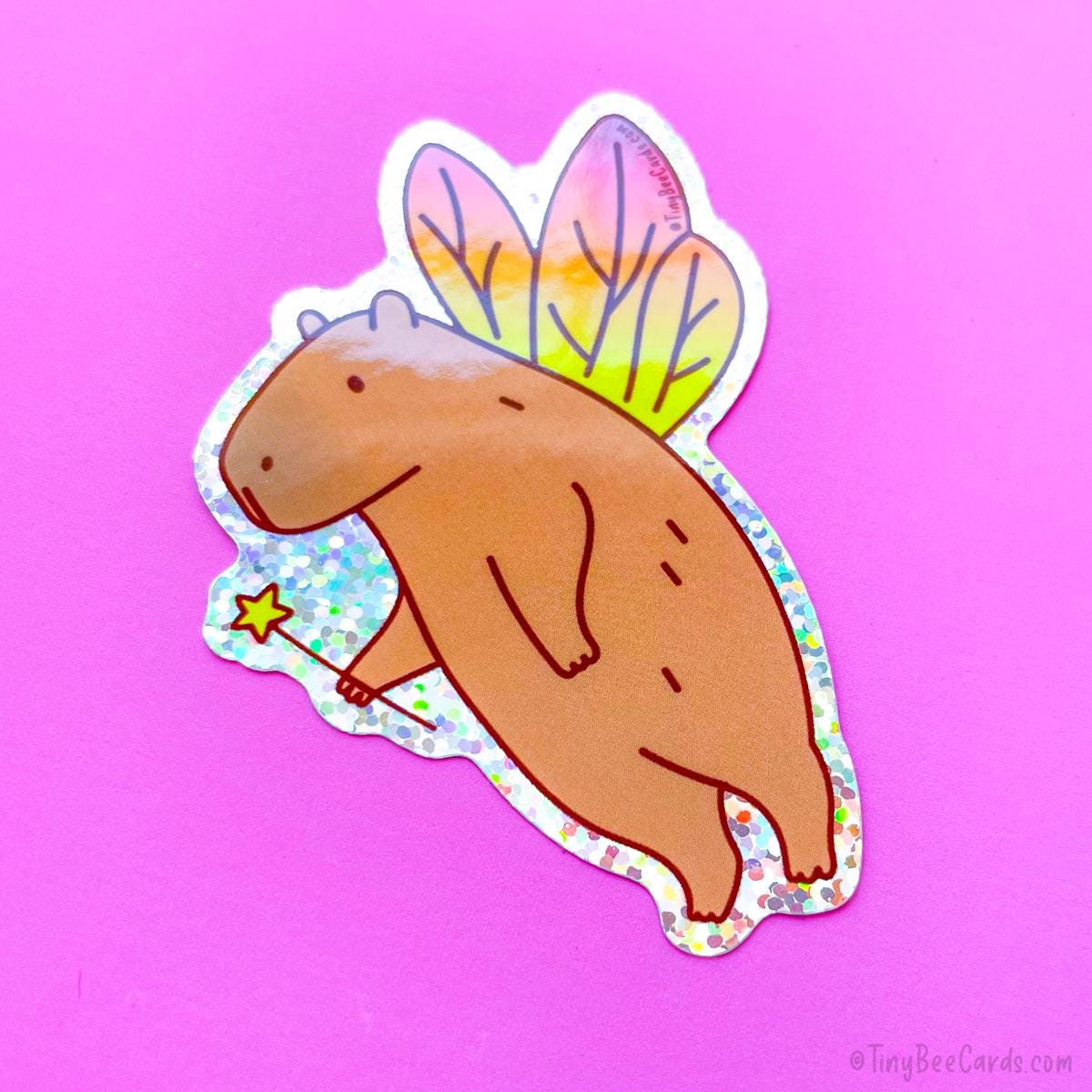 FAIRY CAPYBARA GLITTER WHIMSICAL VINYL STICKER