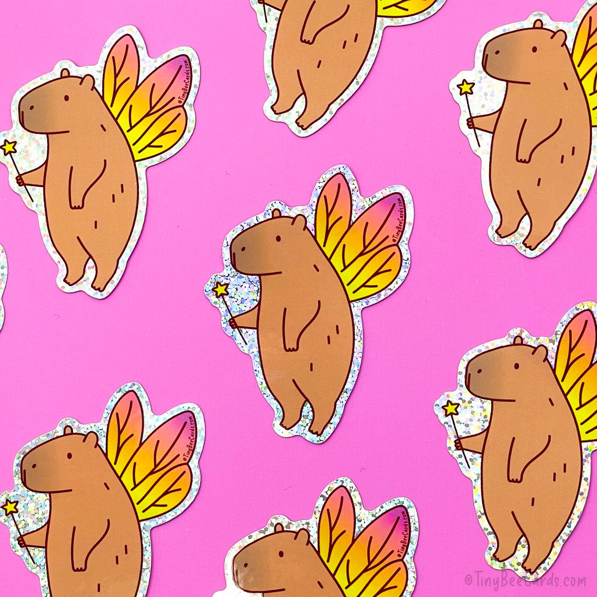FAIRY CAPYBARA GLITTER WHIMSICAL VINYL STICKER