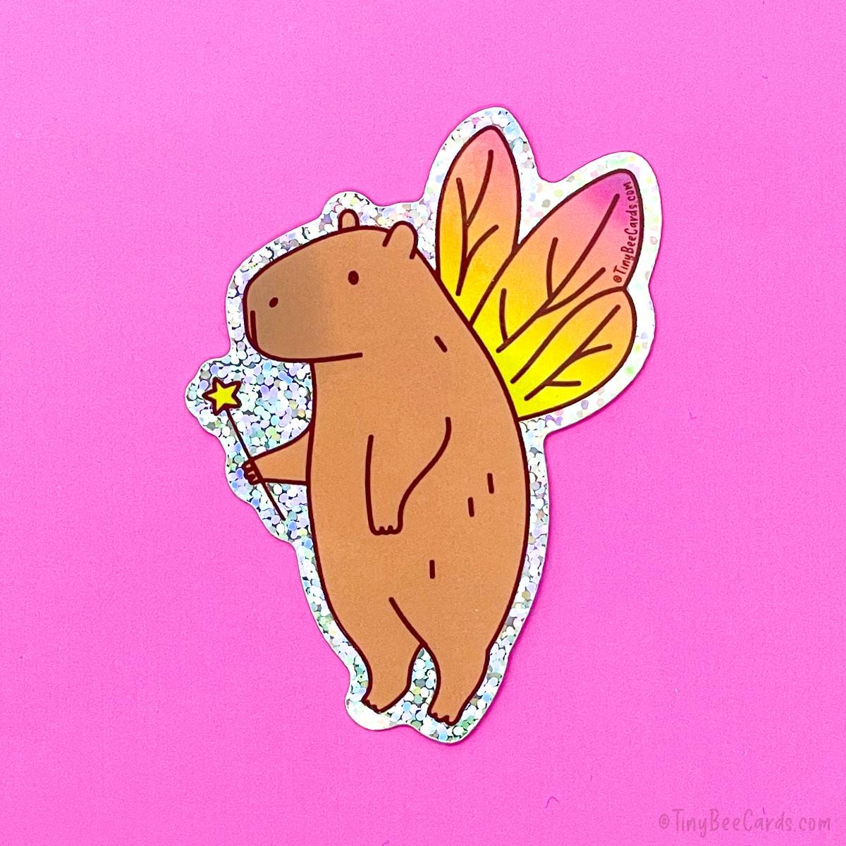 FAIRY CAPYBARA GLITTER WHIMSICAL VINYL STICKER