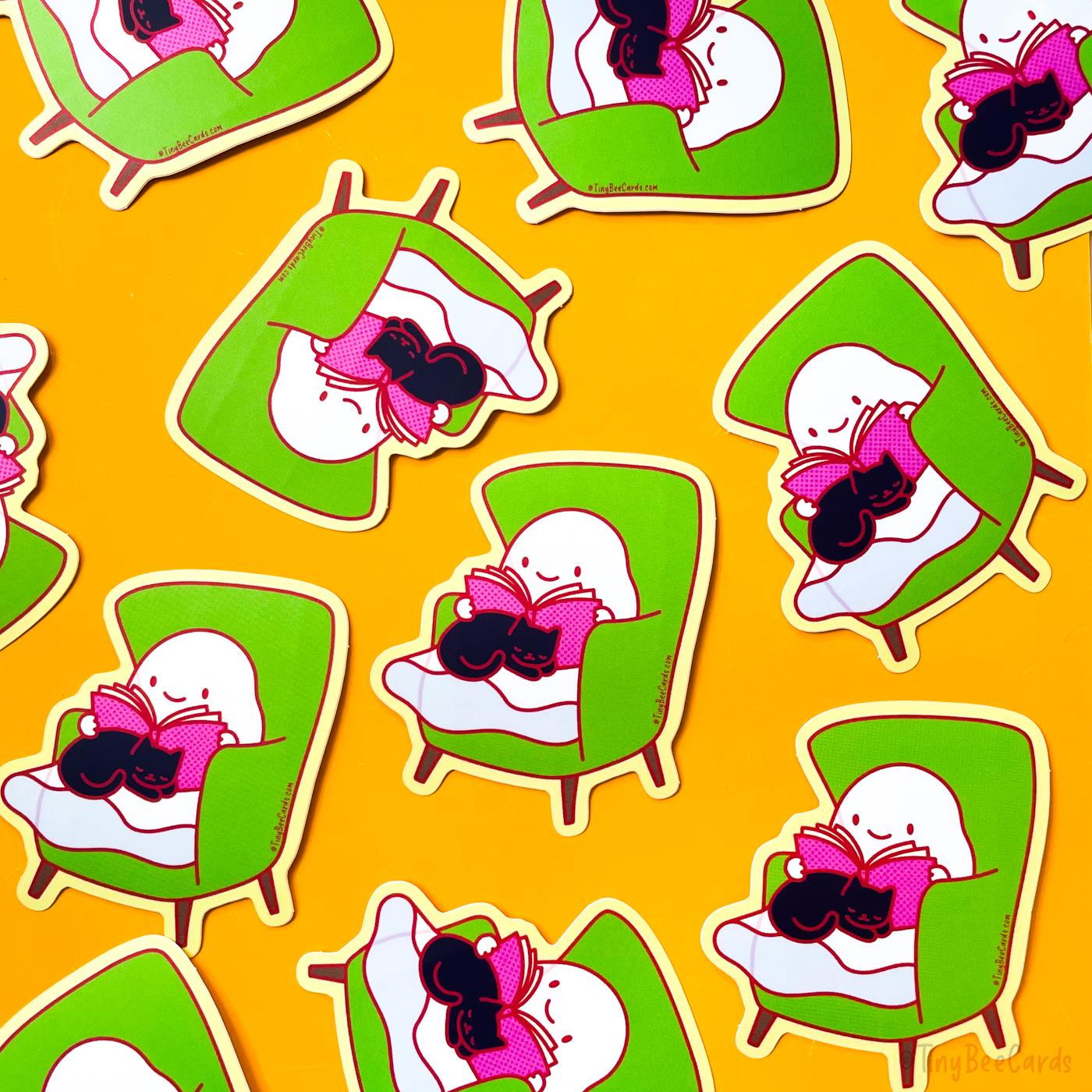 COZY GHOST WITH CAT & BOOK VINYL STICKER