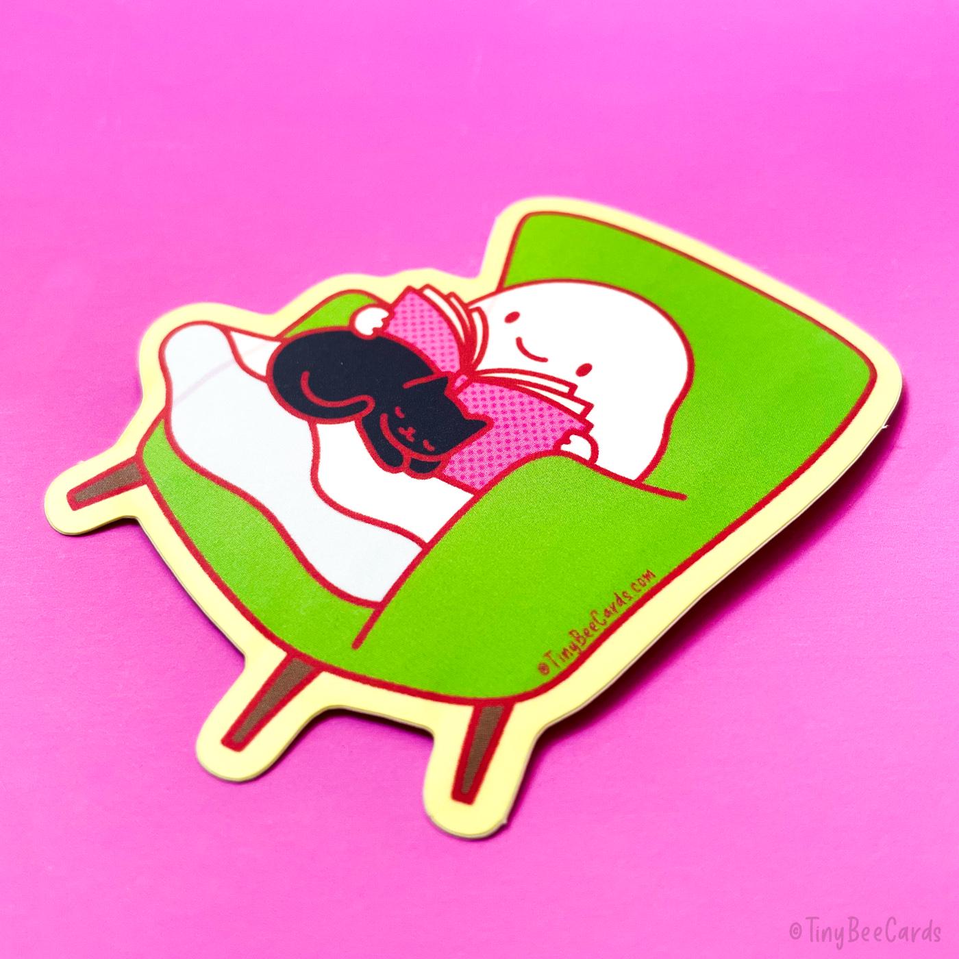 COZY GHOST WITH CAT & BOOK VINYL STICKER