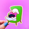 COZY GHOST WITH CAT & BOOK VINYL STICKER