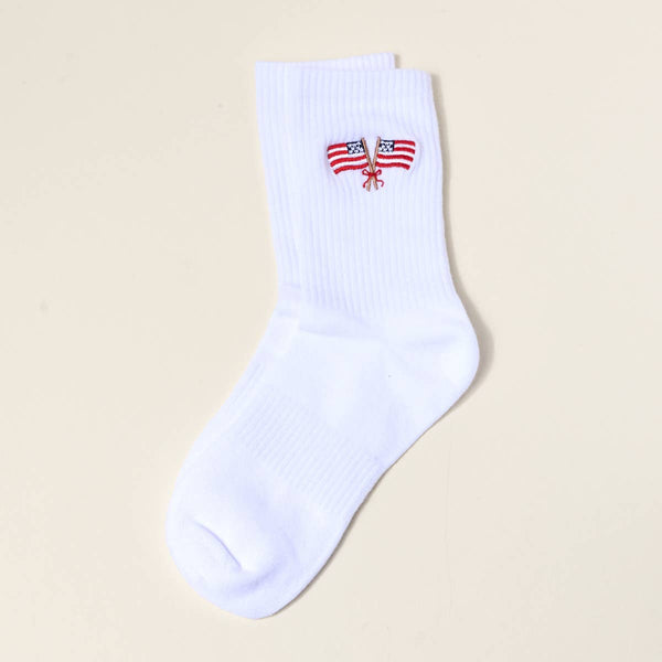 EMBROIDERED CREW SOCKS-AMERICAN FLAGS