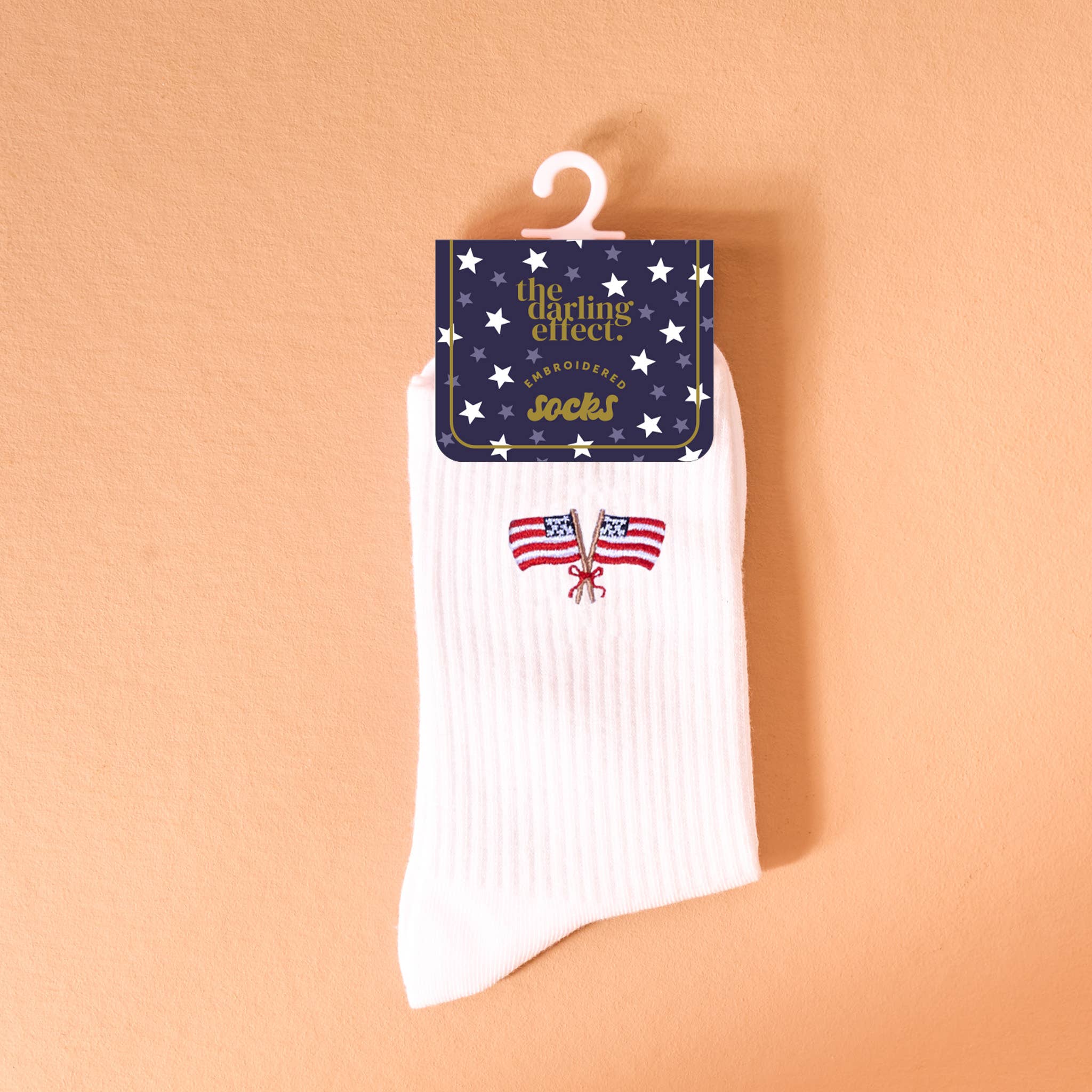 EMBROIDERED CREW SOCKS-AMERICAN FLAGS