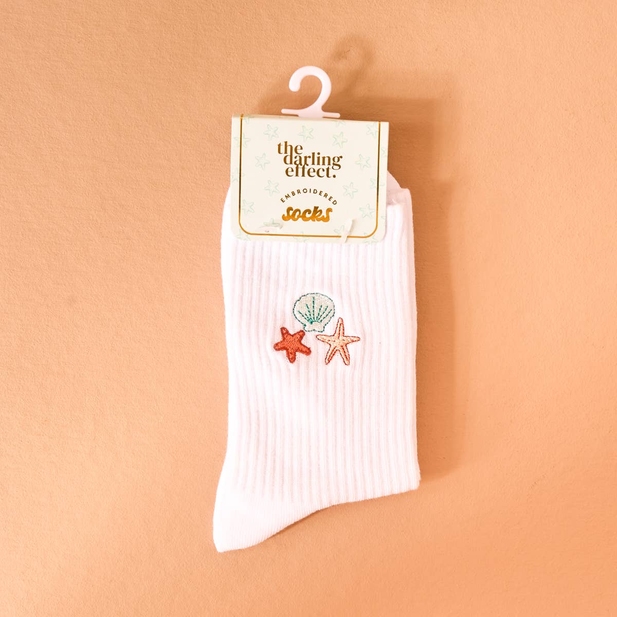 EMBROIDERED CREW SOCKS-SEASHELLS