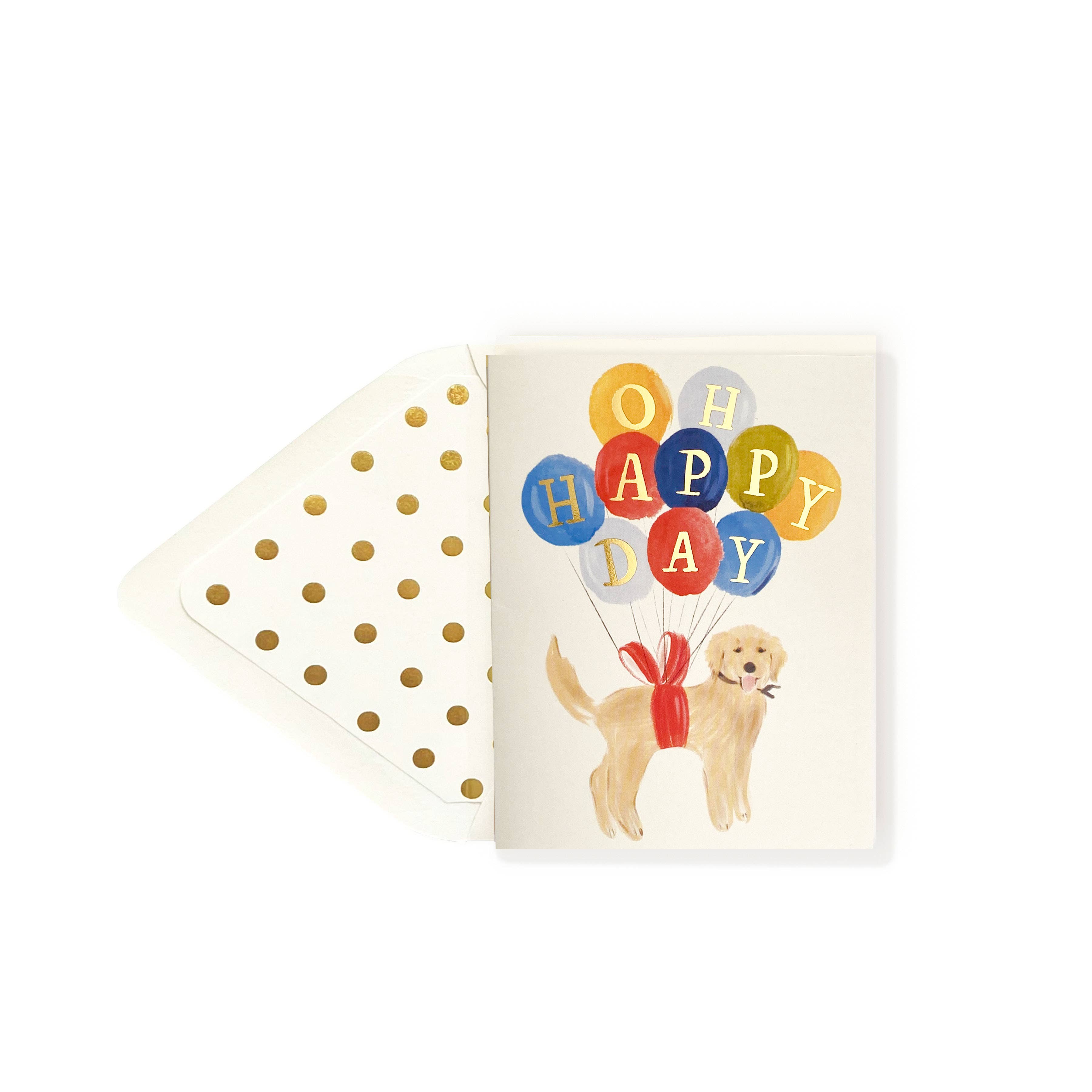 HAPPY BIRTHDAY GOLDEN RETRIEVER DOG WITH BALLOONS