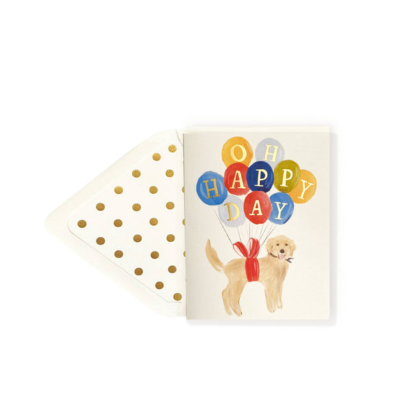 HAPPY BIRTHDAY GOLDEN RETRIEVER DOG WITH BALLOONS