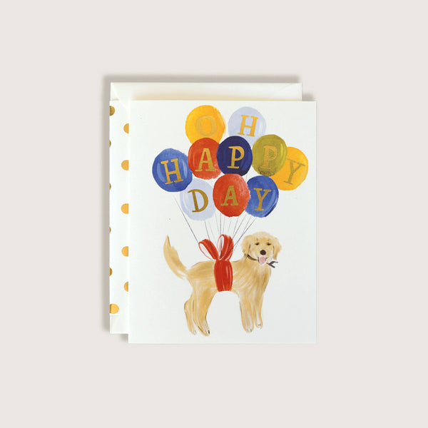HAPPY BIRTHDAY GOLDEN RETRIEVER DOG WITH BALLOONS