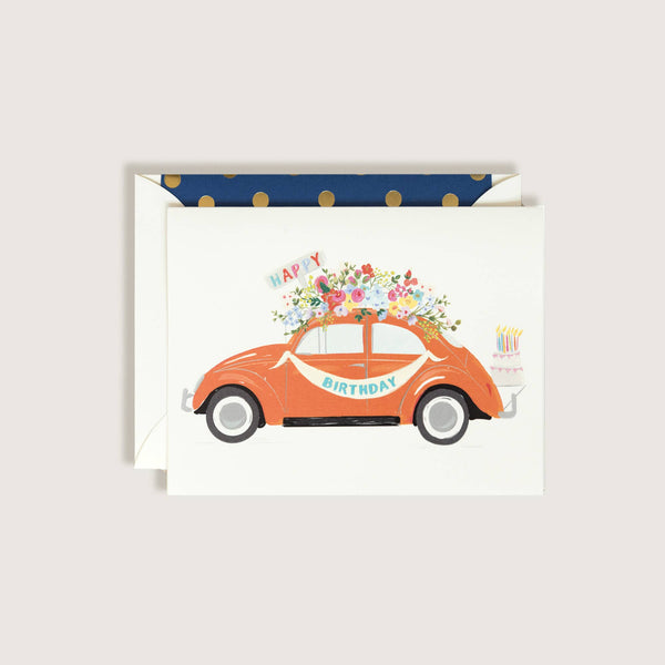 HAPPY BIRTHDAY ORANGE VOLKSWAGEN BUG GREETING CARD