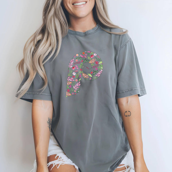 WOMEN'S FIT FLORAL P TEE, CHARCOAL