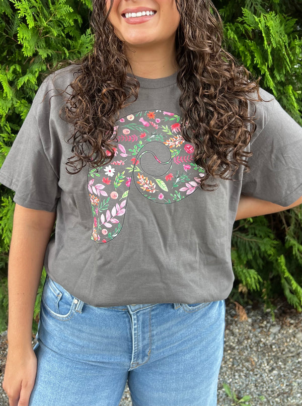 WOMEN'S FIT FLORAL P TEE, CHARCOAL