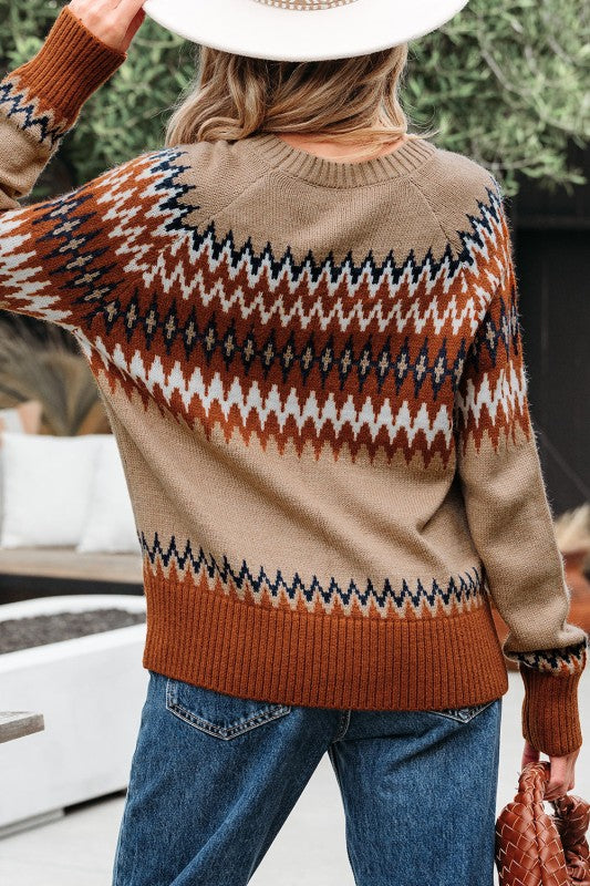 EVA AZTEC CREW NECK SWEATER