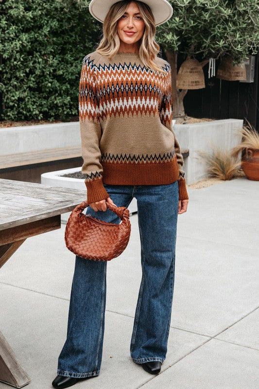 EVA AZTEC CREW NECK SWEATER