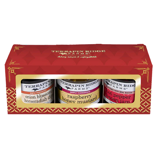 3 pack of mini jams in red and gold box