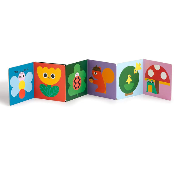 Children's board book with colorful illustrations on a white background