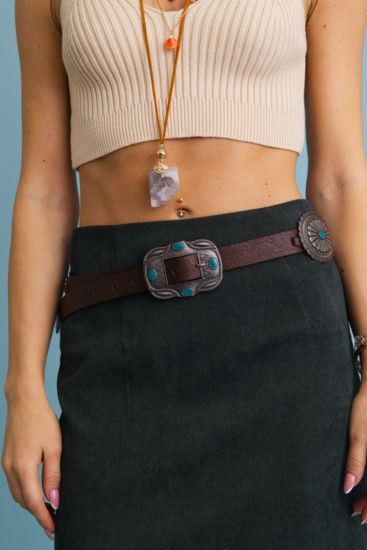 BOHO TURQUOISE CONCHO BELT WITH WESTERN ACCENTS