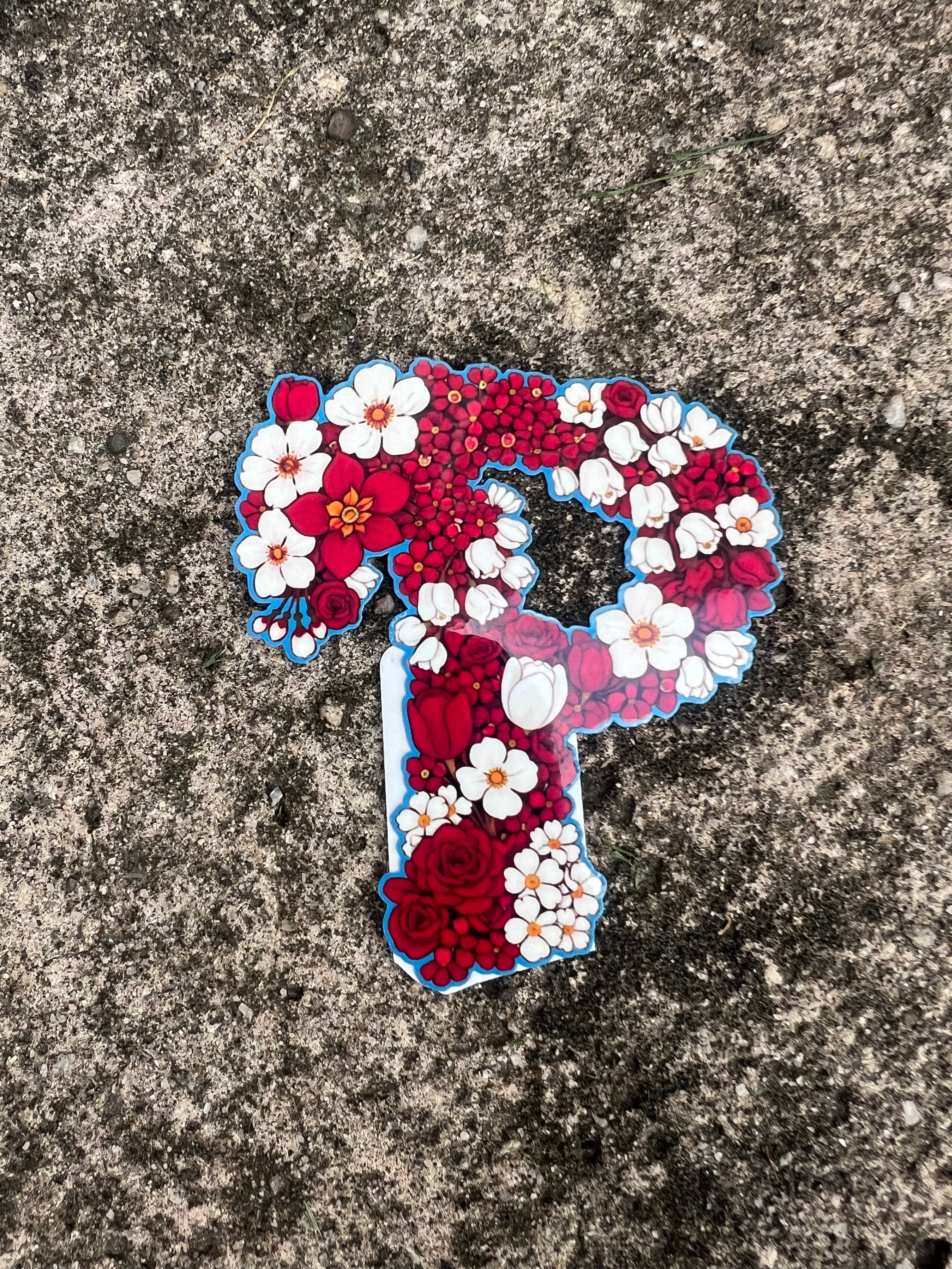 RED & WHITE FLORAL 'P'PHILLY STICKER