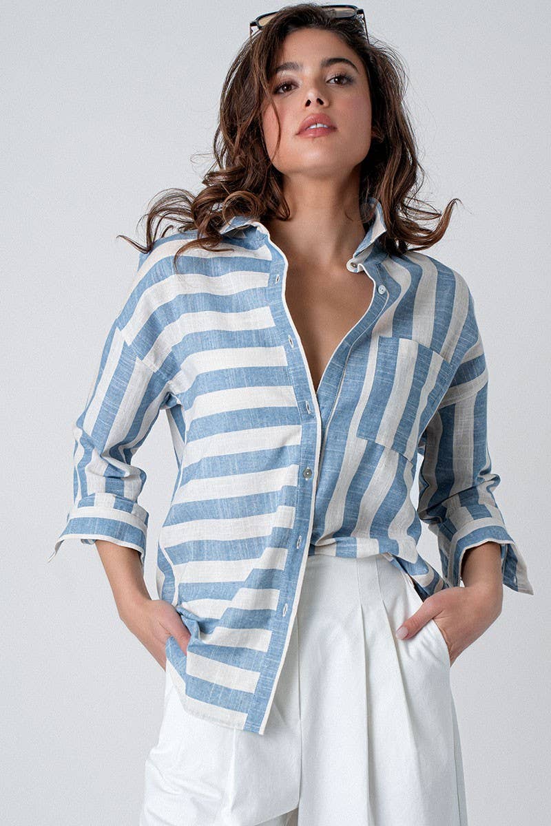 MIXED STRIPE OVERSIZED BUTTON DOWN SHIRT