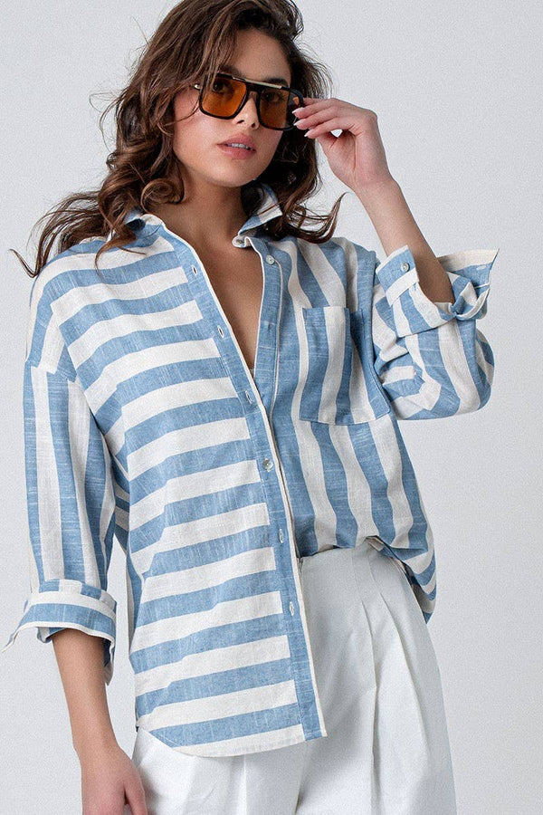 MIXED STRIPE OVERSIZED BUTTON DOWN SHIRT