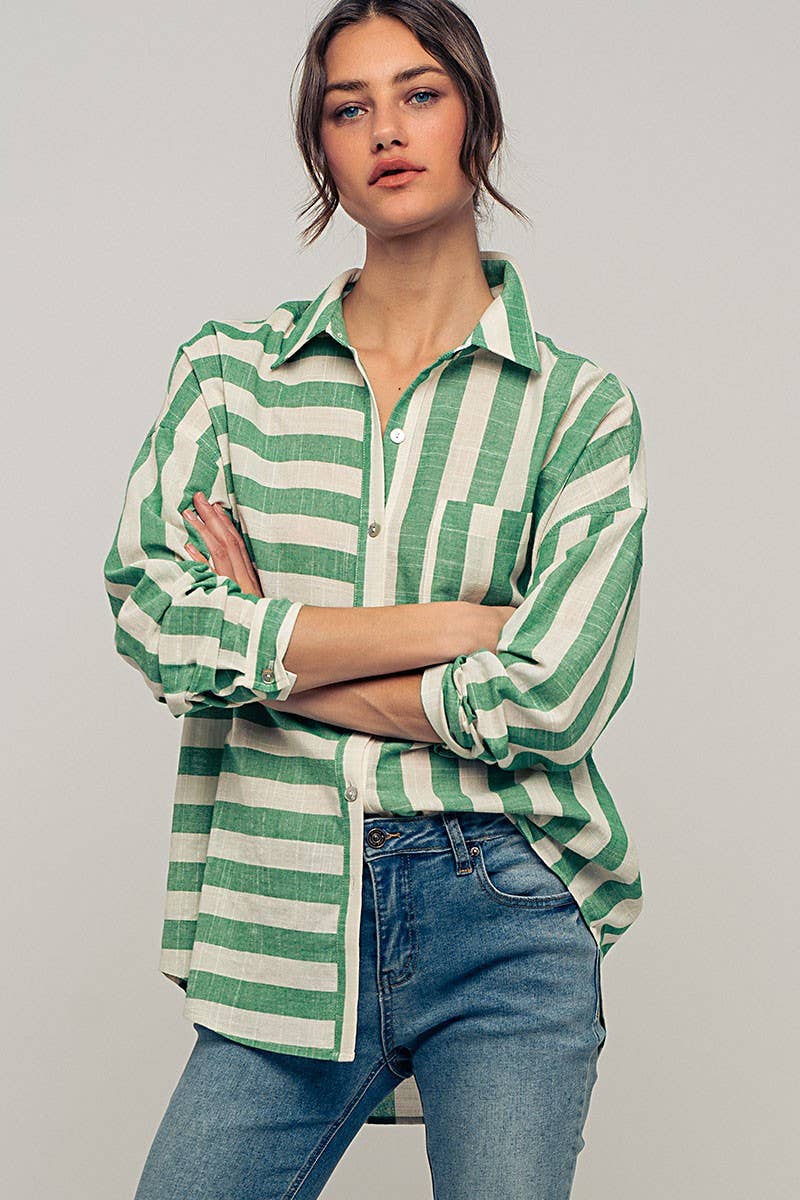 MIXED STRIPE OVERSIZED BUTTON DOWN SHIRT