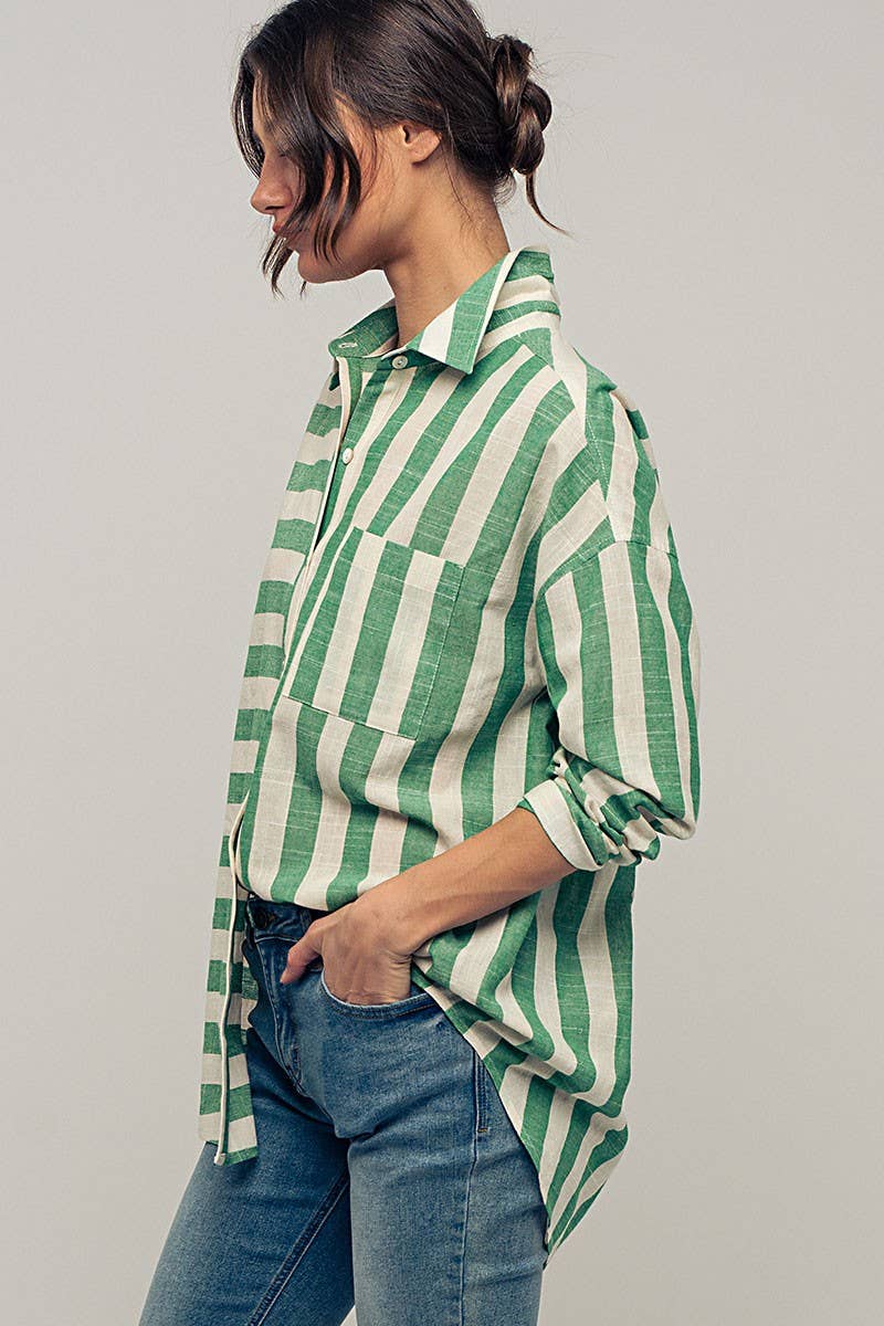 MIXED STRIPE OVERSIZED BUTTON DOWN SHIRT
