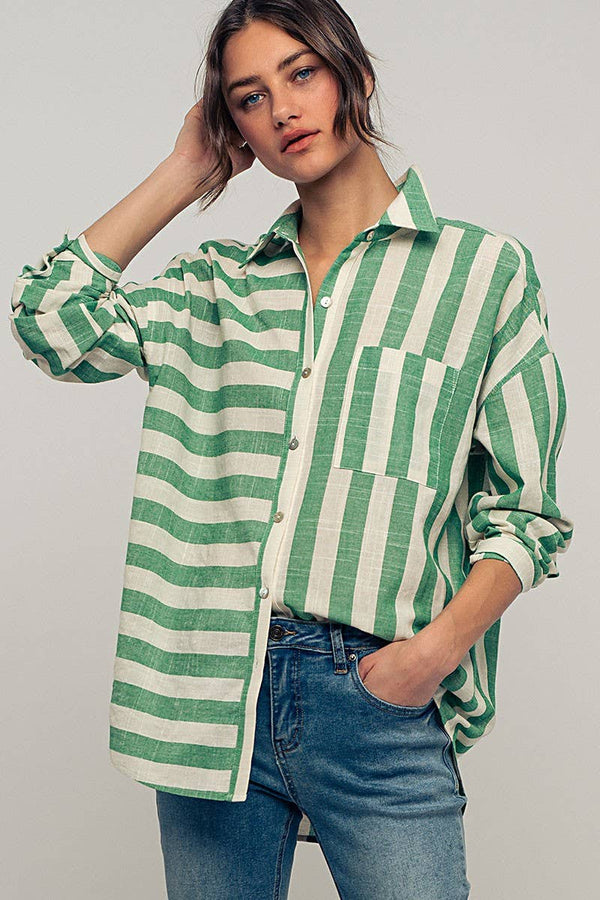 MIXED STRIPE OVERSIZED BUTTON DOWN SHIRT