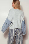 GRAY DENIM SLEEVE KNIT CARDIGAN