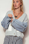 GRAY DENIM SLEEVE KNIT CARDIGAN