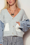 GRAY DENIM SLEEVE KNIT CARDIGAN