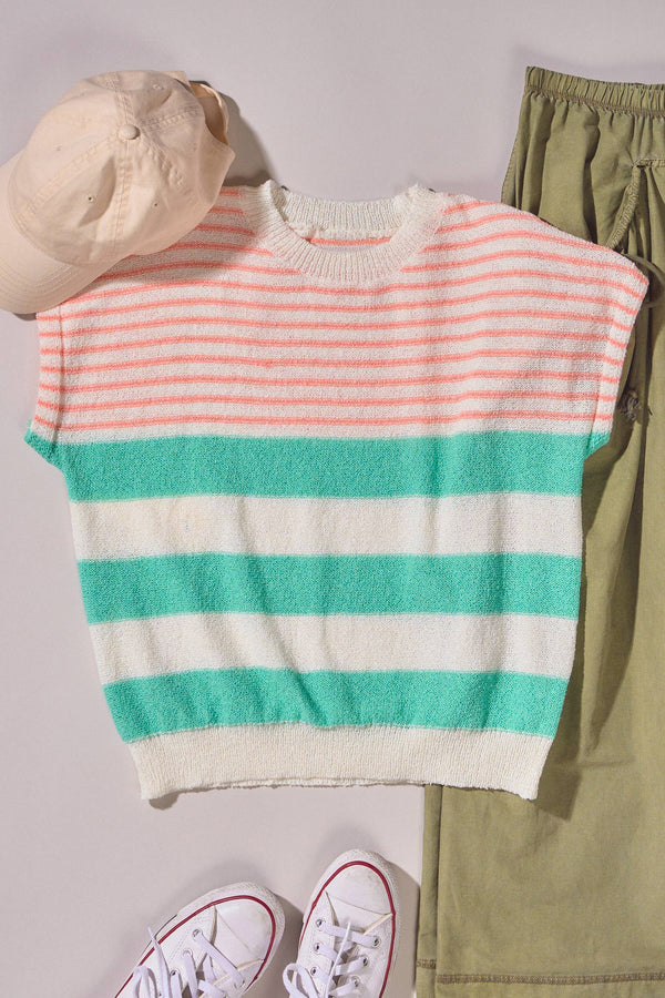 RETRO STRIPED TEXTURED KNIT SWEATER TEE