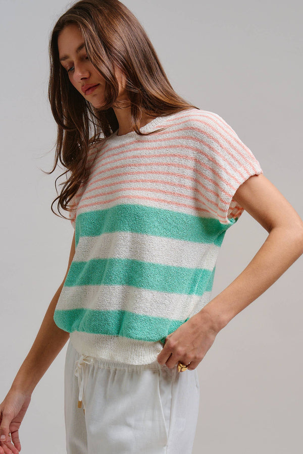 RETRO STRIPED TEXTURED KNIT SWEATER TEE