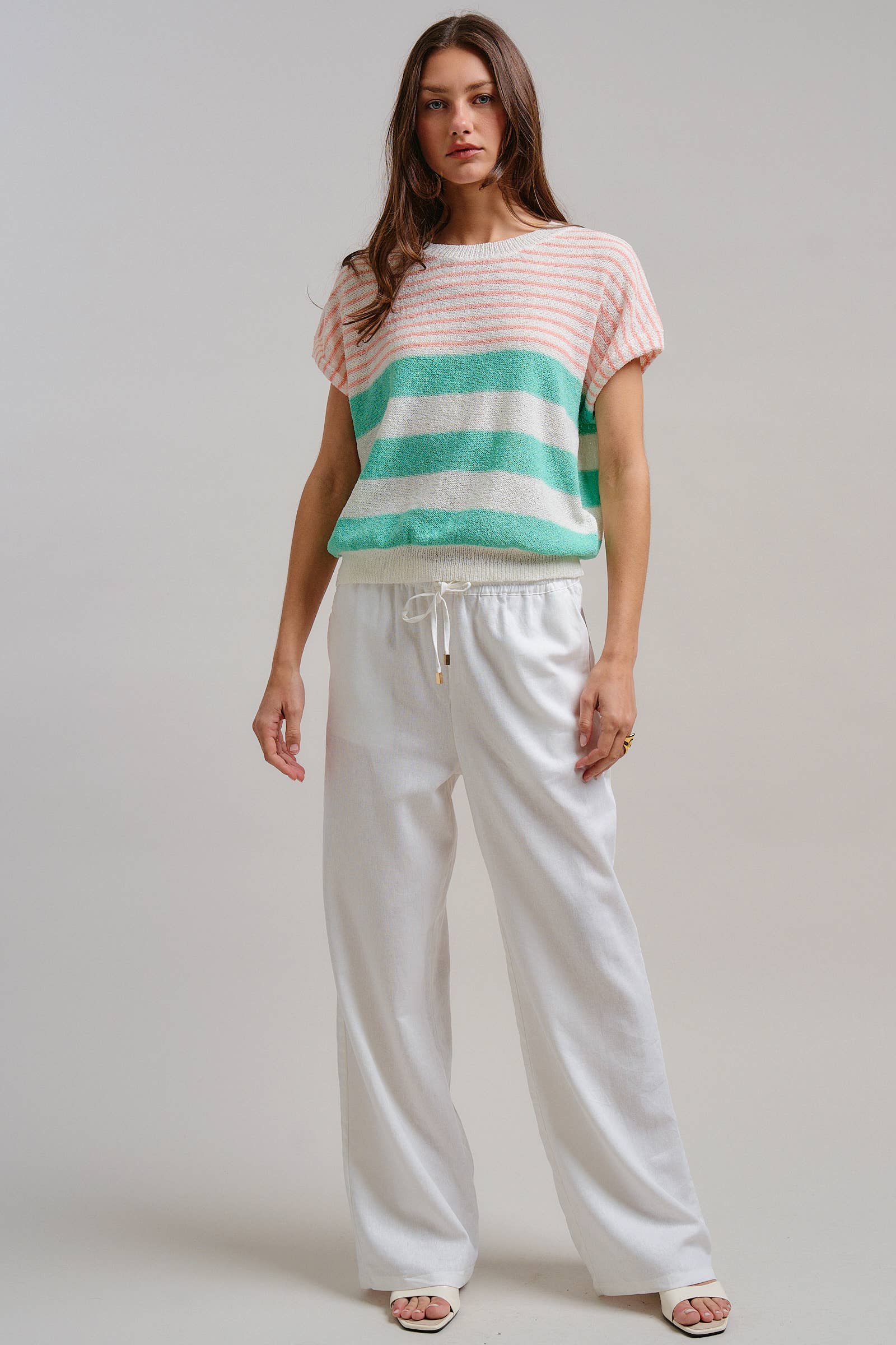 RETRO STRIPED TEXTURED KNIT SWEATER TEE