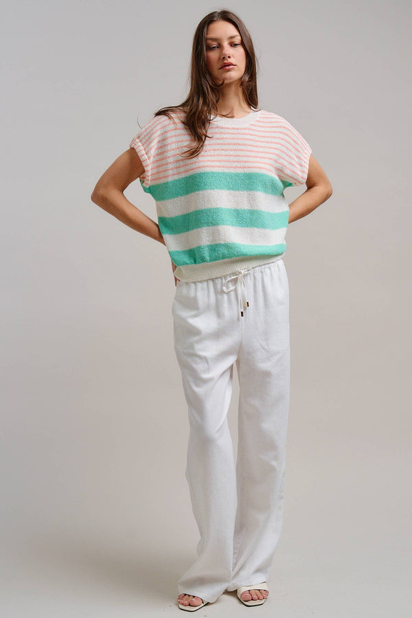 RETRO STRIPED TEXTURED KNIT SWEATER TEE