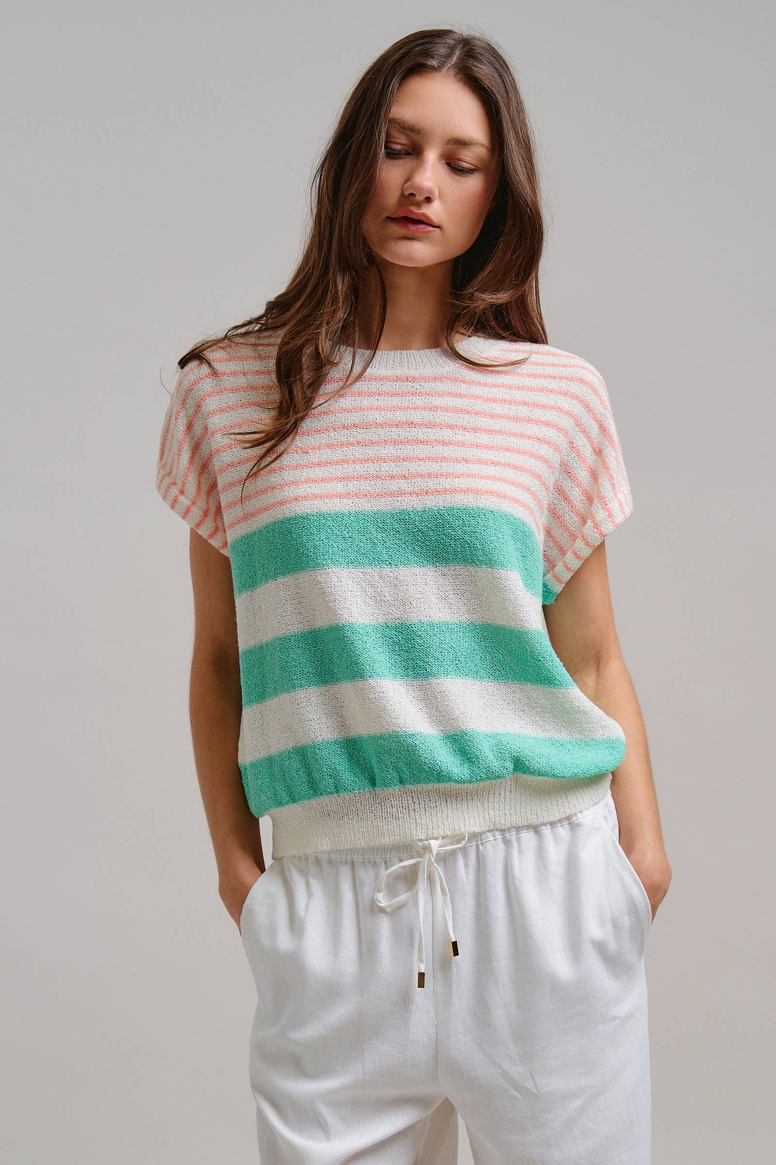 RETRO STRIPED TEXTURED KNIT SWEATER TEE