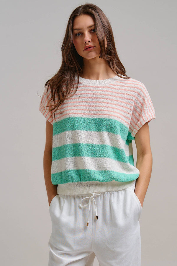 RETRO STRIPED TEXTURED KNIT SWEATER TEE