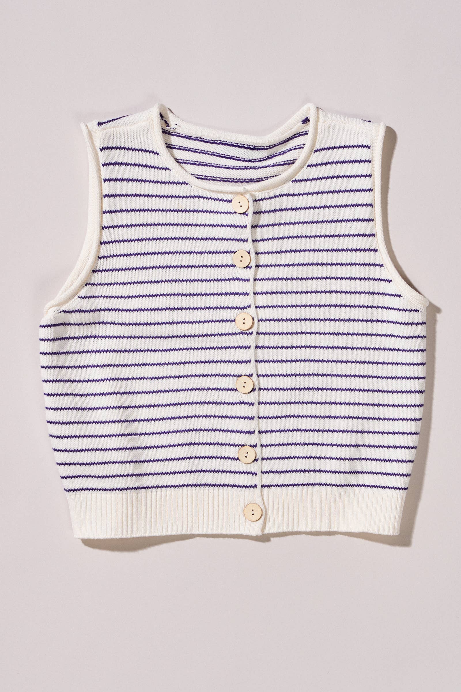 SLEEVELESS STRIPED BUTTON KNIT VEST