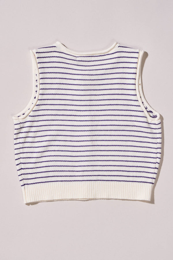 SLEEVELESS STRIPED BUTTON KNIT VEST