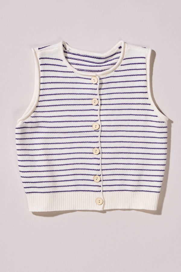 SLEEVELESS STRIPED BUTTON KNIT VEST