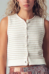 SLEEVELESS STRIPED BUTTON KNIT VEST