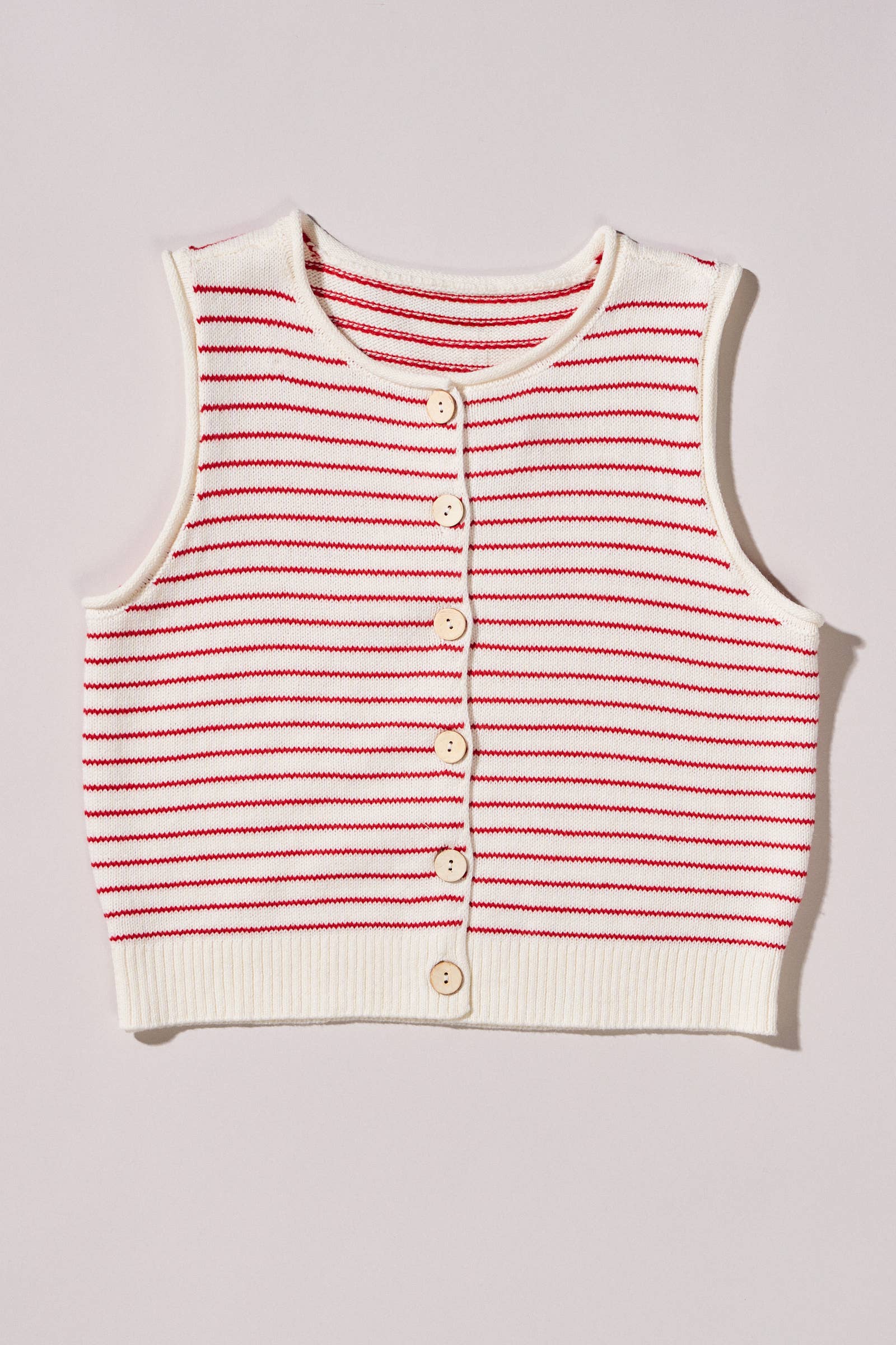 SLEEVELESS STRIPED BUTTON KNIT VEST