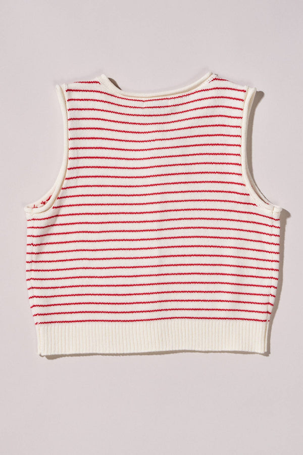 SLEEVELESS STRIPED BUTTON KNIT VEST