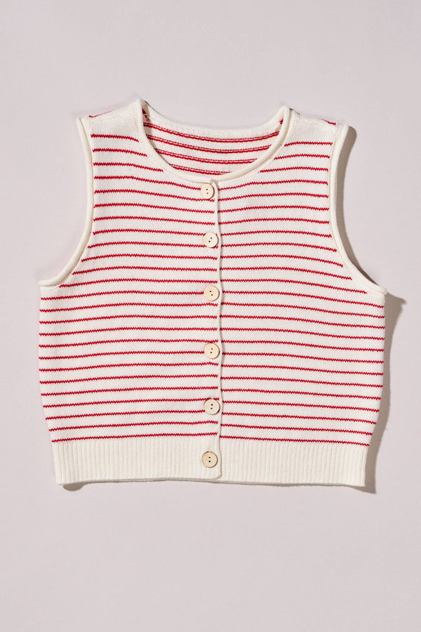 SLEEVELESS STRIPED BUTTON KNIT VEST