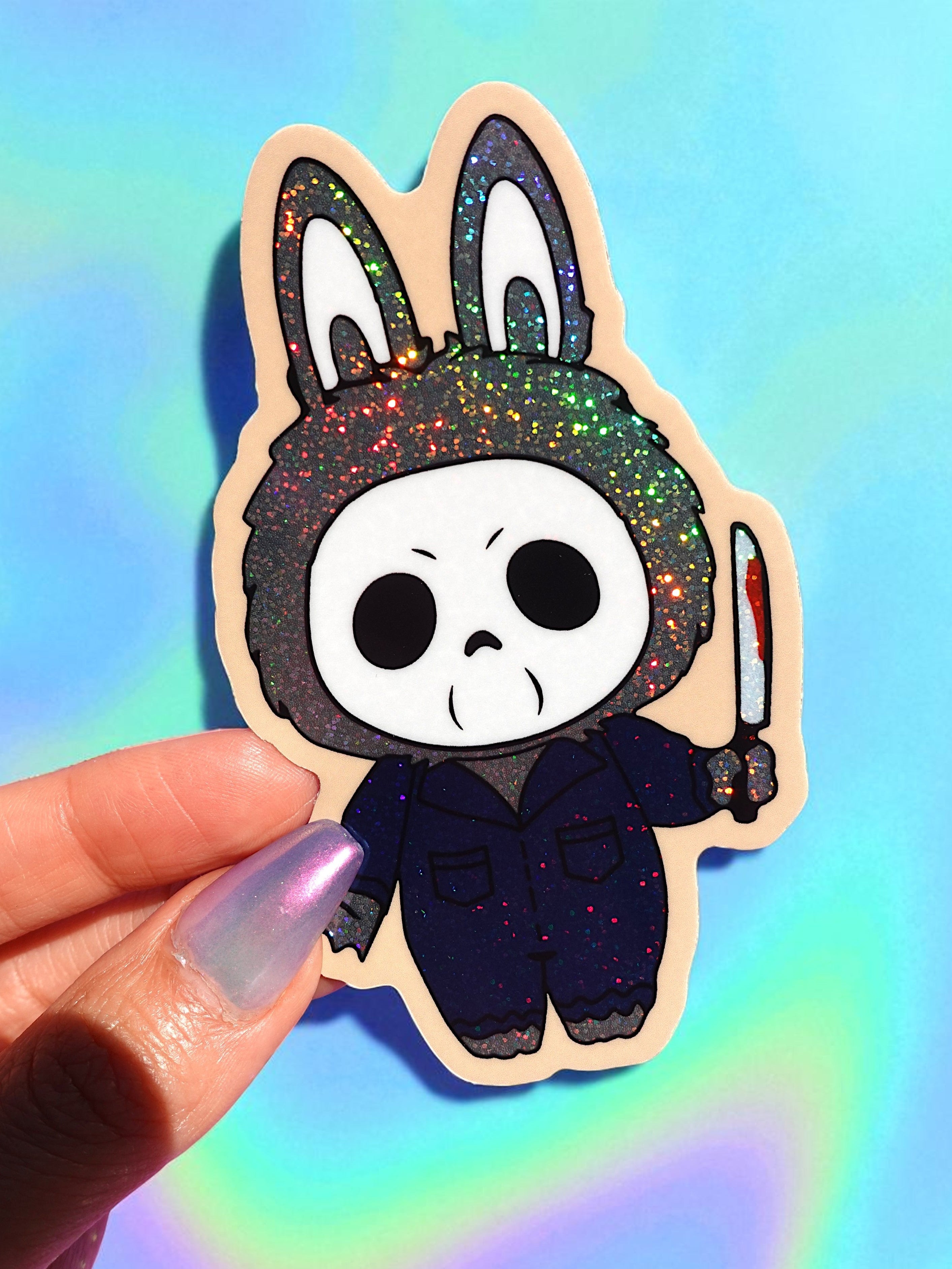 MICHEAL BUNNY STICKER - CUTE HORROR GLITTER MONSTER VINYL STICKER