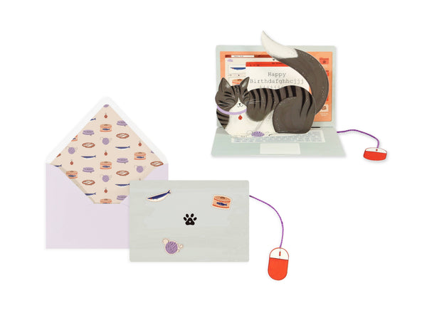 LAPTOP CAT BIRTHDAY POP-UP CARD